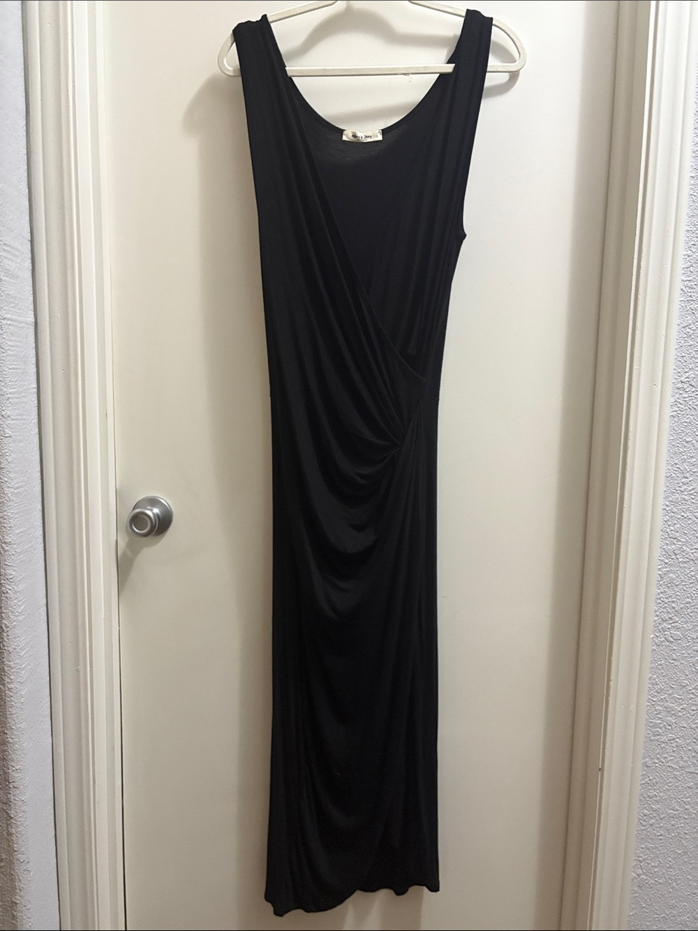 Sleeveless Black Draped Maxi Dress